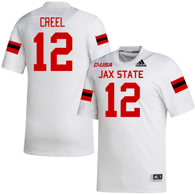 #12 Caden Creel Jacksonville State Gamecocks College Football Jerseys Stitched-White